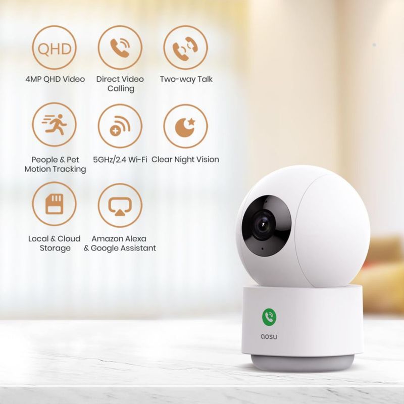 Cámara de seguridad AOSU 4 MP 25 K monitor para bebés WiFi 360° paquete de 2