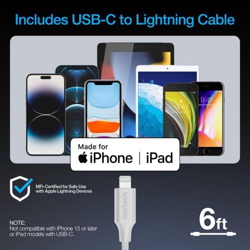 Cargador de Pared Naztech 30W GaN Plegable USB-C a Lightning