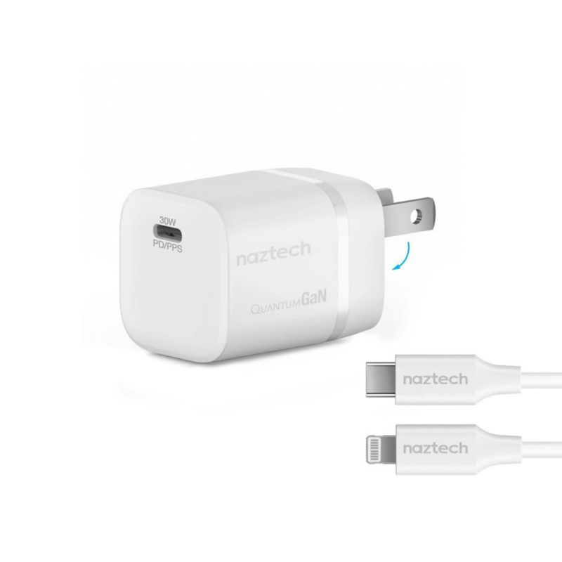 Cargador de Pared Naztech 30W GaN Plegable USB-C a Lightning
