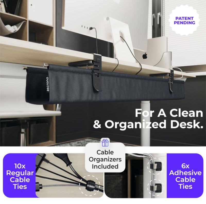 Bandeja de cables Ascrono 36 cm negra para montar bajo el escritorio
