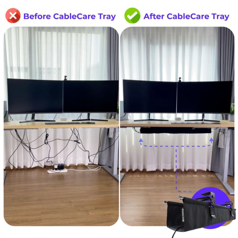Bandeja de cables Ascrono 36 cm negra para montar bajo el escritorio
