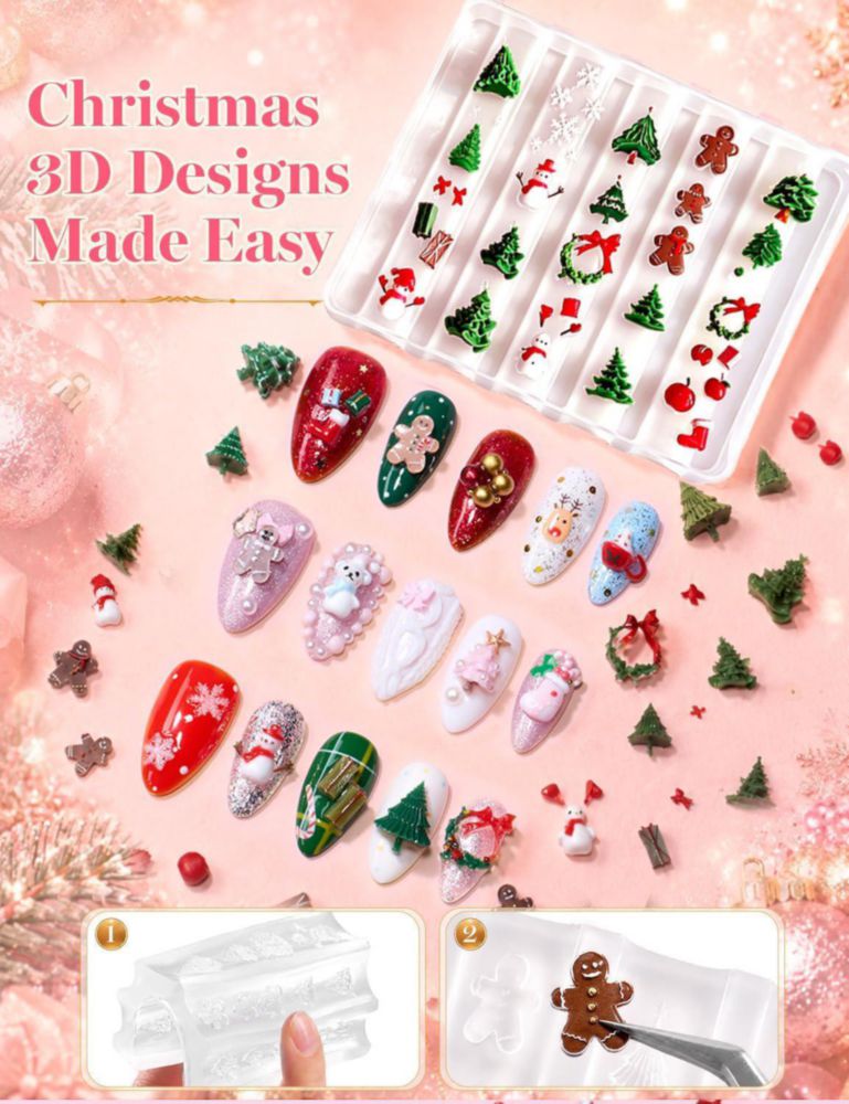 Beetles Gel de Uñas 3D Transparente y Blanco con Escarcha Navideña