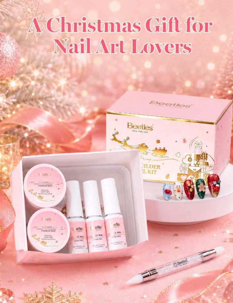 Beetles Gel de Uñas 3D Transparente y Blanco con Escarcha Navideña