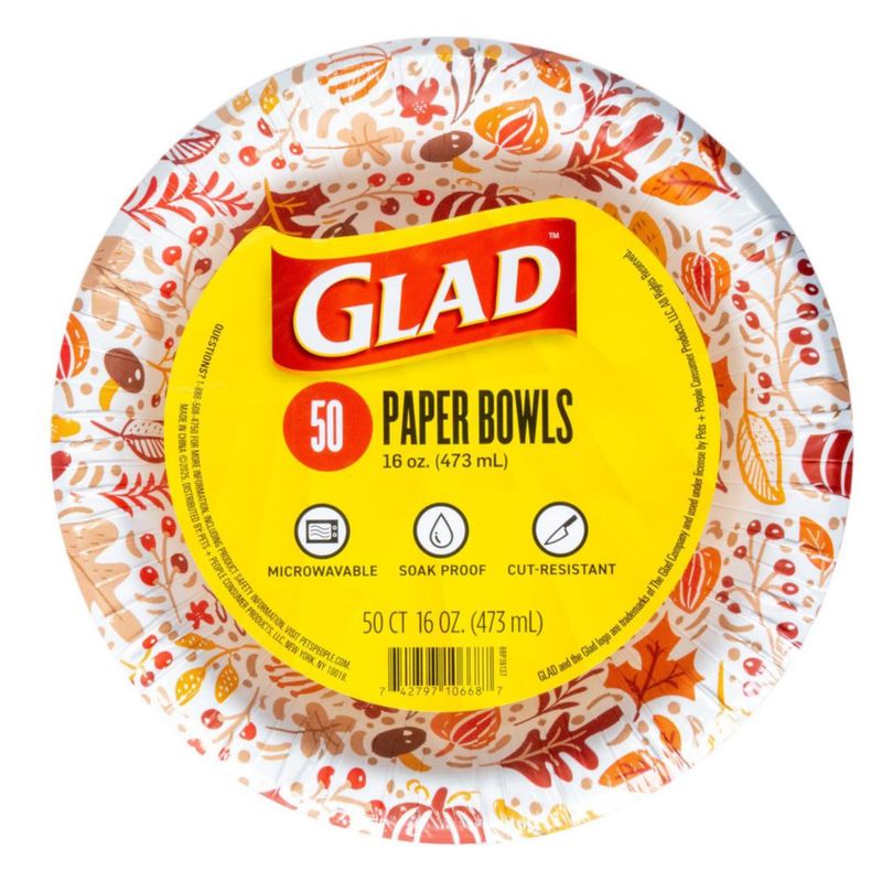 Tazones de papel Glad 473 ml paquete de 50 diseño de otoño