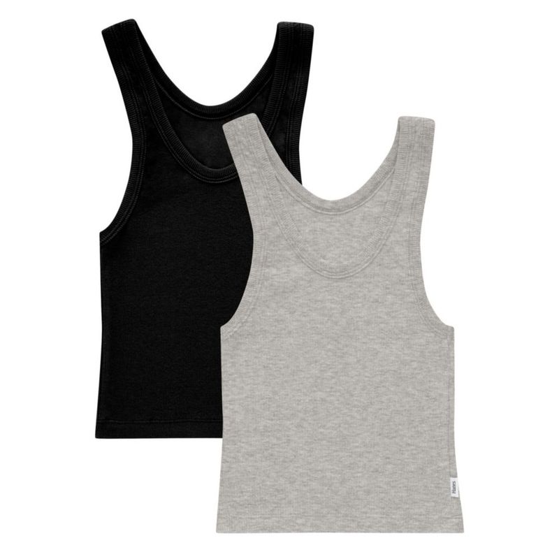 Top sin mangas Hanes Originals de algodón con canesú acanalado y corte corto - Pack de 2