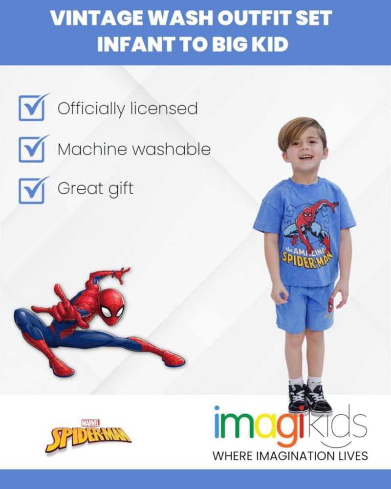 Conjunto de camiseta y short Marvel 2T azul lavado