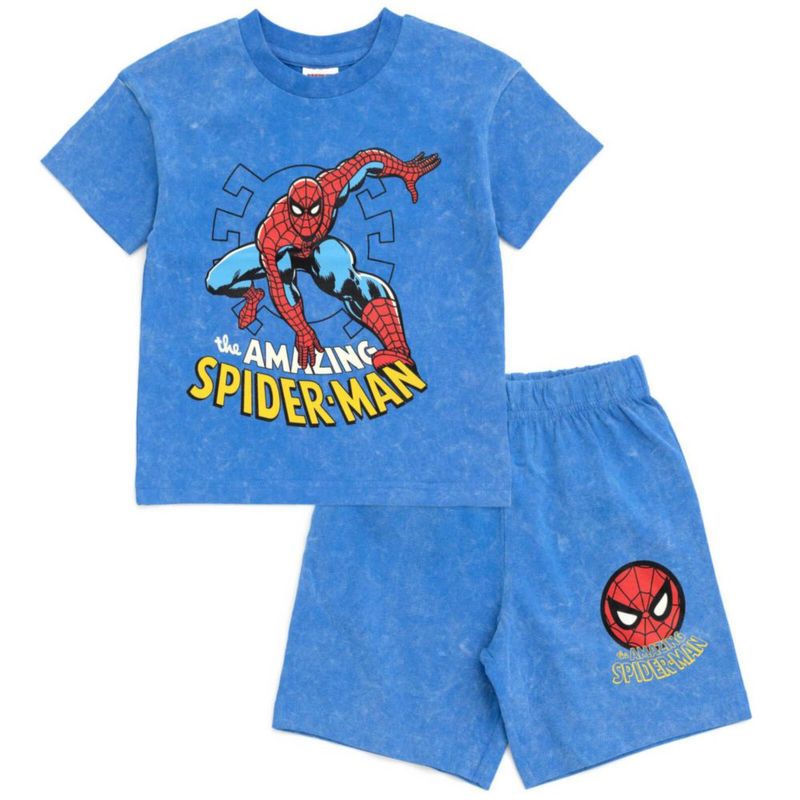Conjunto de camiseta y short Marvel 2T azul lavado