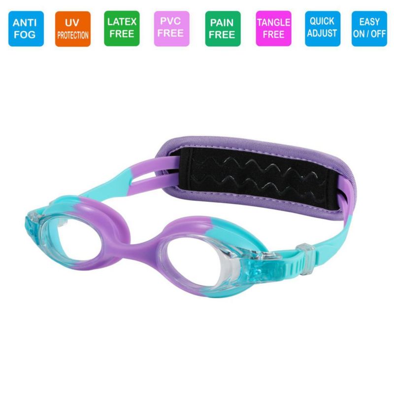 Gafas de natación RUIGAO para niños de 3 a 8 años sin correa para tirar del pelo azules