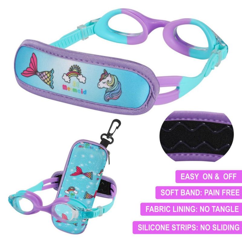 Gafas de natación RUIGAO para niños de 3 a 8 años sin correa para tirar del pelo azules