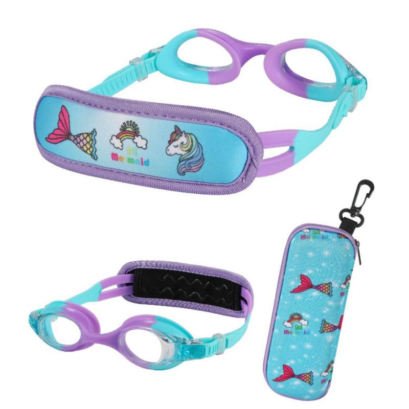 Gafas de natación RUIGAO para niños de 3 a 8 años sin correa para tirar del pelo azules