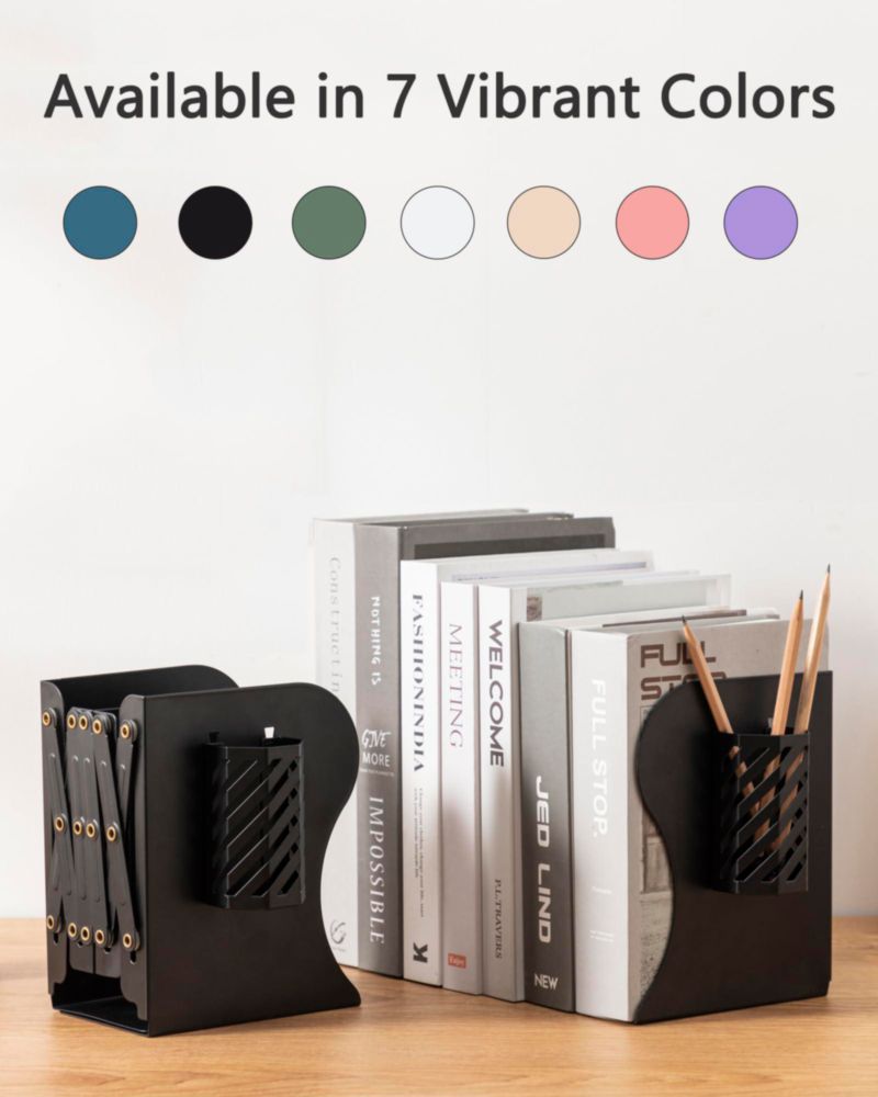 Porta libros Kingsmile ajustable de metal negro con soporte para bolígrafos