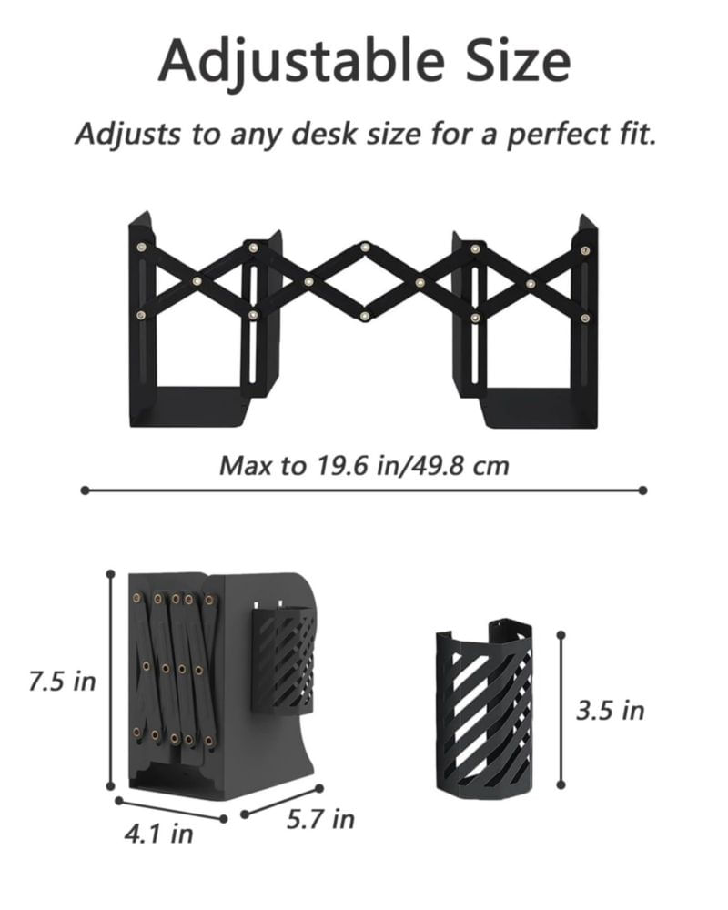 Porta libros Kingsmile ajustable de metal negro con soporte para bolígrafos