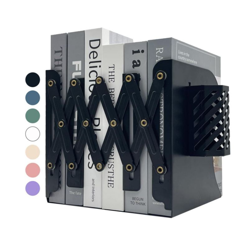 Porta libros Kingsmile ajustable de metal negro con soporte para bolígrafos