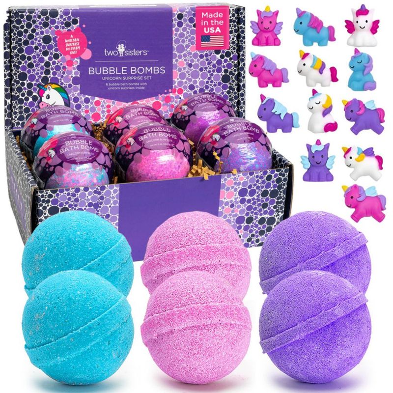 Bombas de baño Two Sisters Unicorn con juguetes sorpresa (paquete de 6)