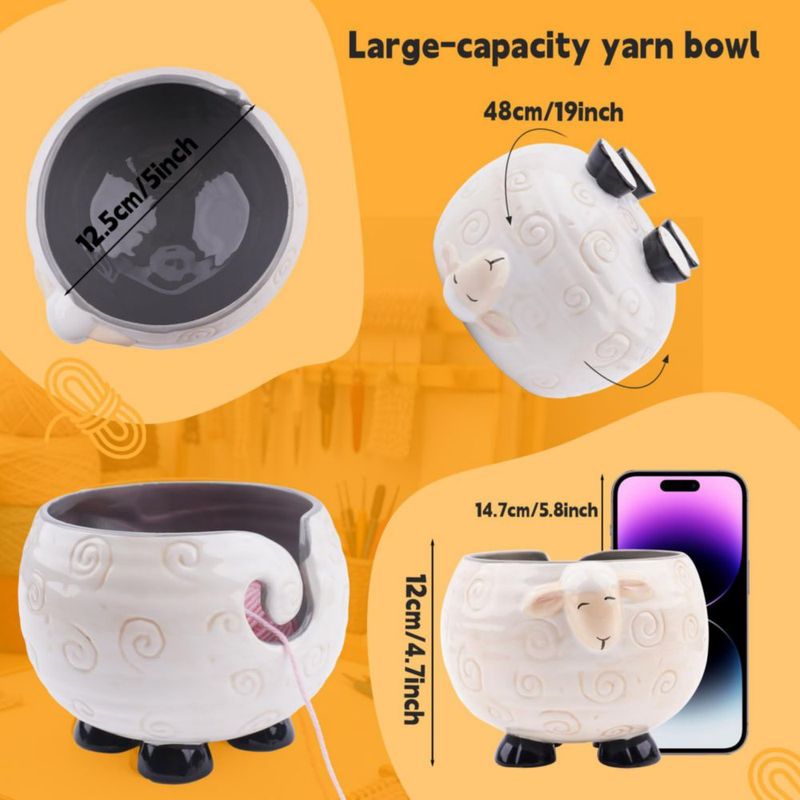 Cuenco para lana Weabetfu de cerámica con forma de oveja – 17 cm – para tejer