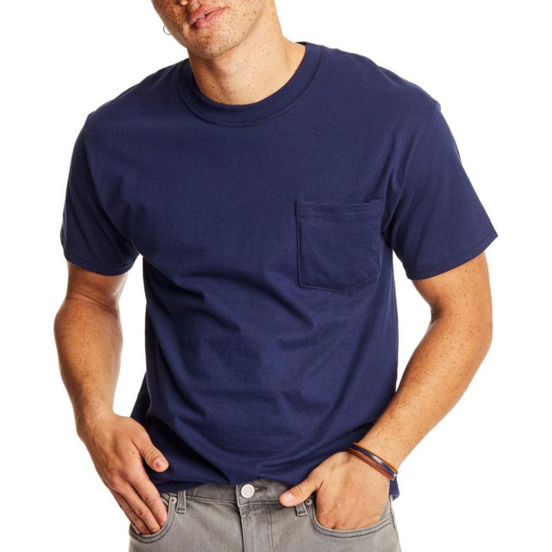 Camiseta Hanes azul marino talla grande paquete de 1 algodón grueso