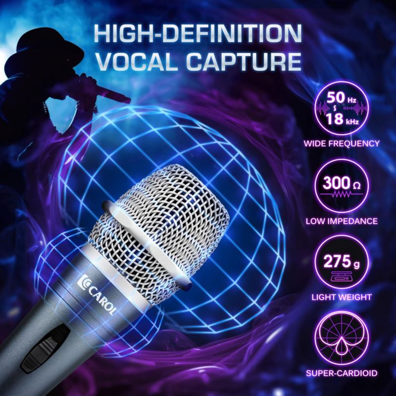 Micrófono de Karaoke con Cable de 45 m CAROL Edur-916S Plateado