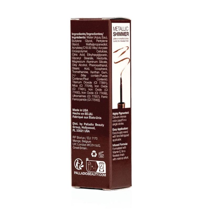 Delineador líquido Palladio Bronze de alta pigmentación 38 ml