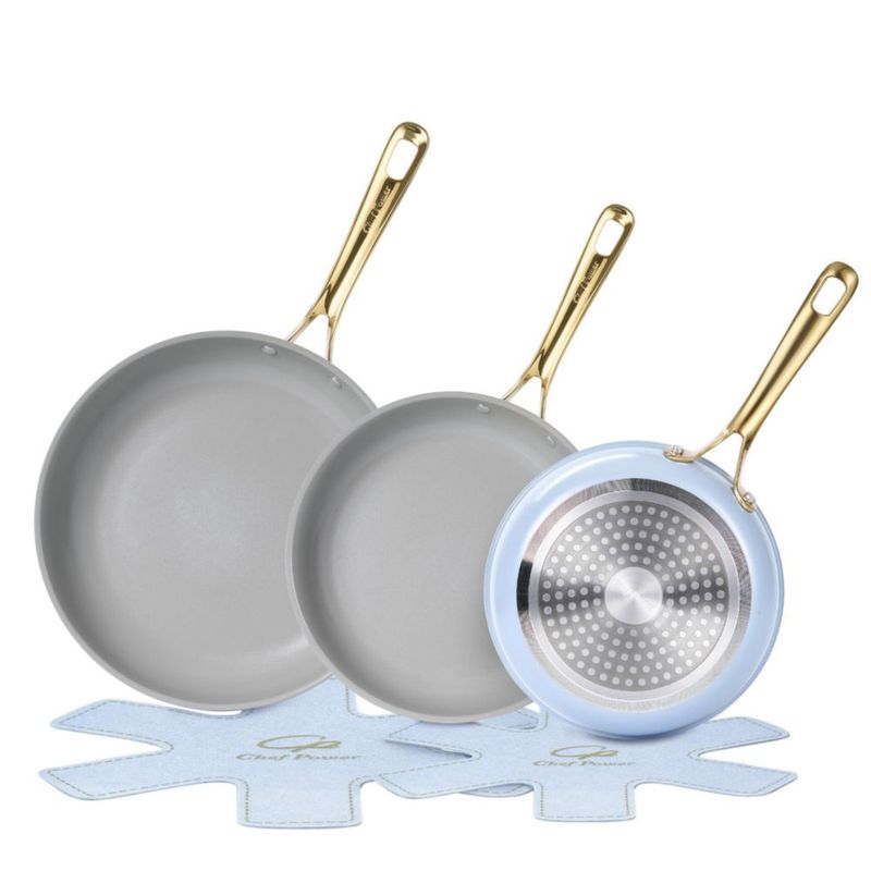 Set de sartenes Chef Power 20 cm 23 cm y 28 cm azul claro
