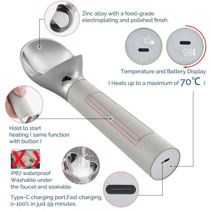 Cuchara para comida FrostJoy eléctrica calentada 2 onzas impermeable gris
