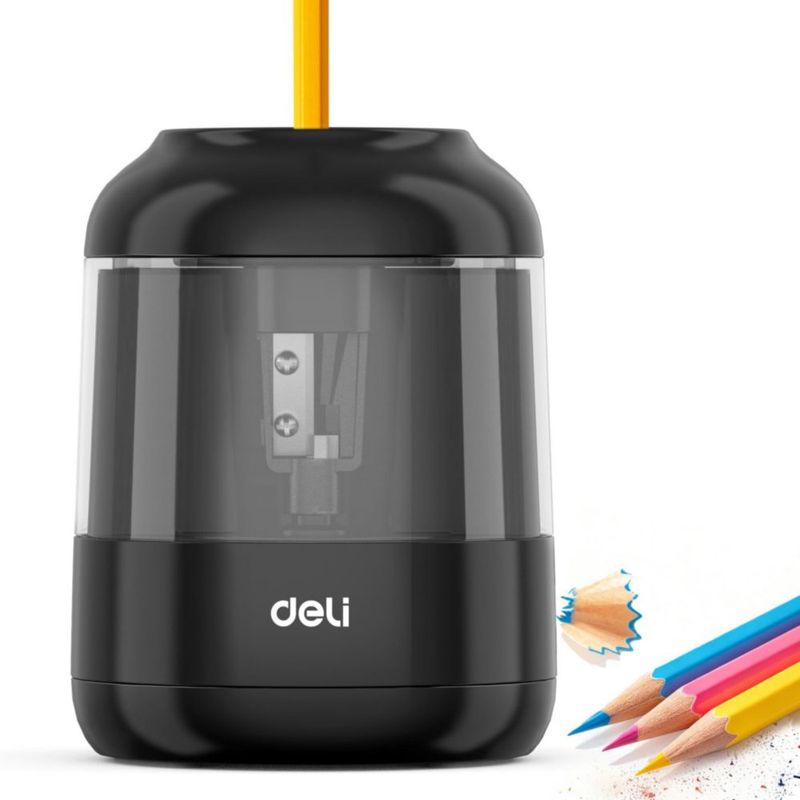 Sacapuntas eléctrico deli de batería 65–8 mm para aula