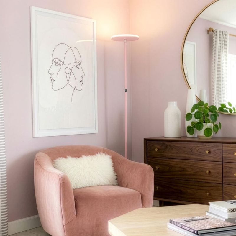 Lámpara de pie Brightech Sky LED regulable rosa mate