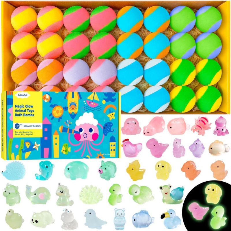 Bombas de Baño BubbleTail 32 unidades con juguetes que brillan en la oscuridad