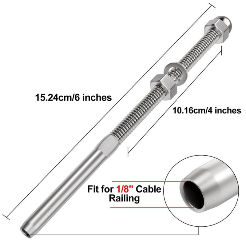 BLIKA Paquete de 10 espárragos terminales roscados para swage de 15 cm acero inoxidable T316