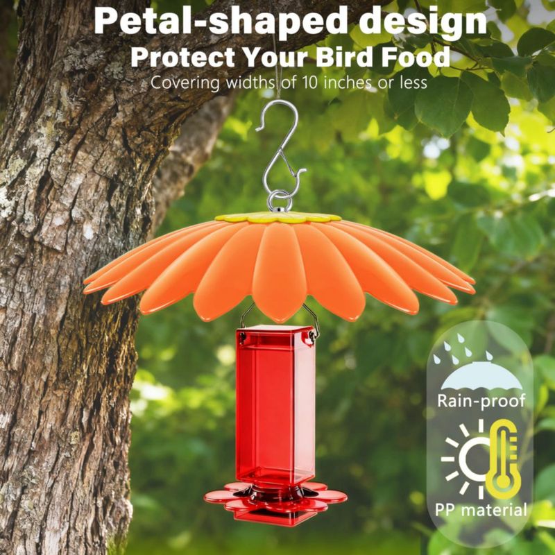 Alimentador para colibríes andergi con cubierta protectora contra la lluvia de 27 cm – Naranja