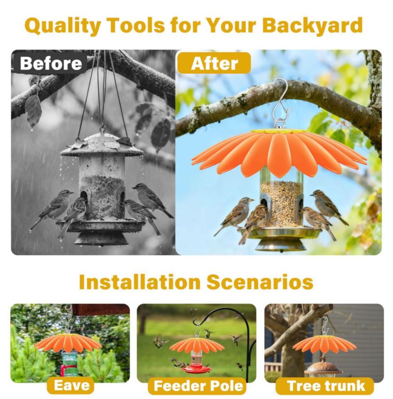 Alimentador para colibríes andergi con cubierta protectora contra la lluvia de 27 cm – Naranja