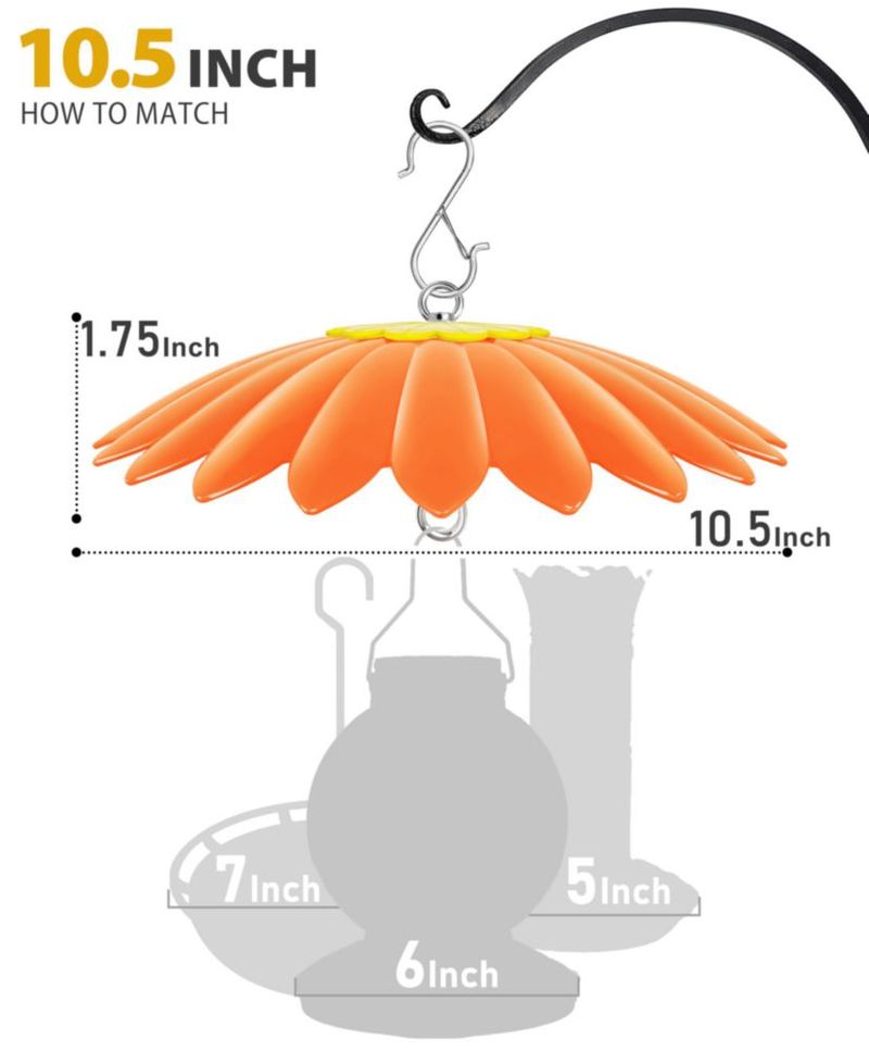 Alimentador para colibríes andergi con cubierta protectora contra la lluvia de 27 cm – Naranja