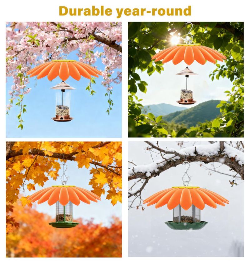 Alimentador para colibríes andergi con cubierta protectora contra la lluvia de 27 cm – Naranja