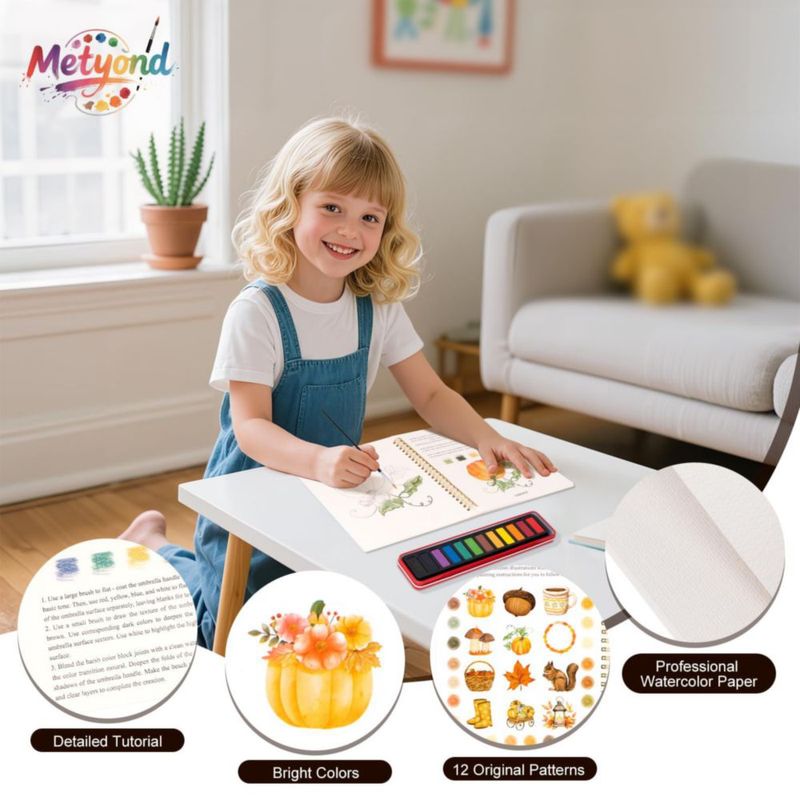 Kit de Acuarela Metyond 12 colores + Cuaderno de ejercicios Otoñal