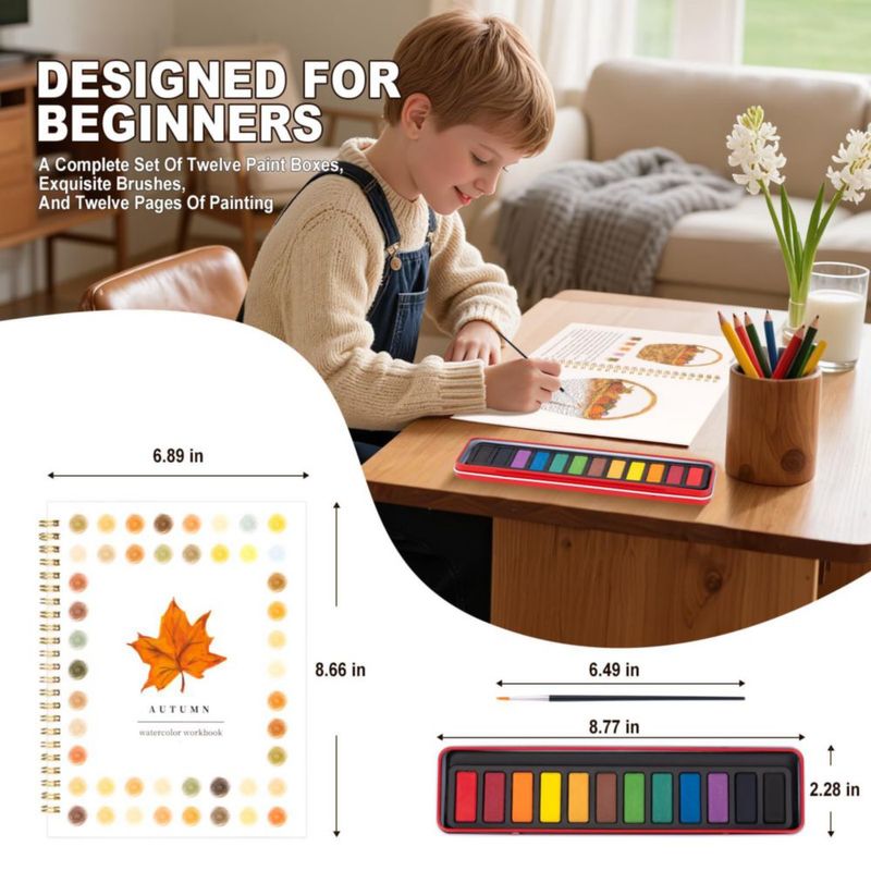 Kit de Acuarela Metyond 12 colores + Cuaderno de ejercicios Otoñal