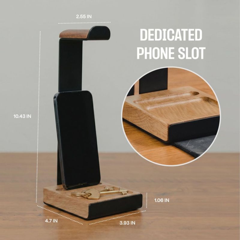 Soporte para auriculares COREMINDED 265 x 119 x 10 cm Madera de roble