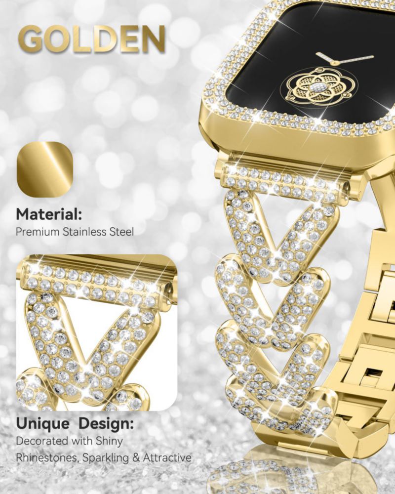 Correa para Apple Watch LUOHIA 38‑49 mm joyería dorada con cristales