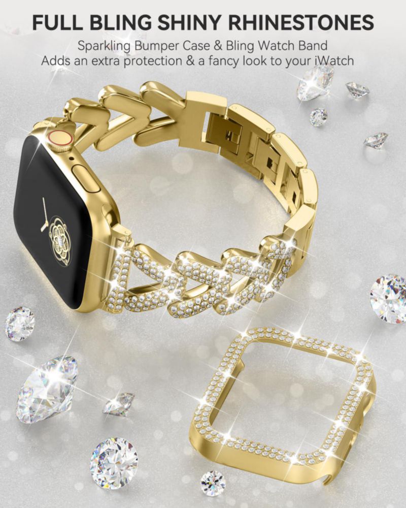 Correa para Apple Watch LUOHIA 38‑49 mm joyería dorada con cristales