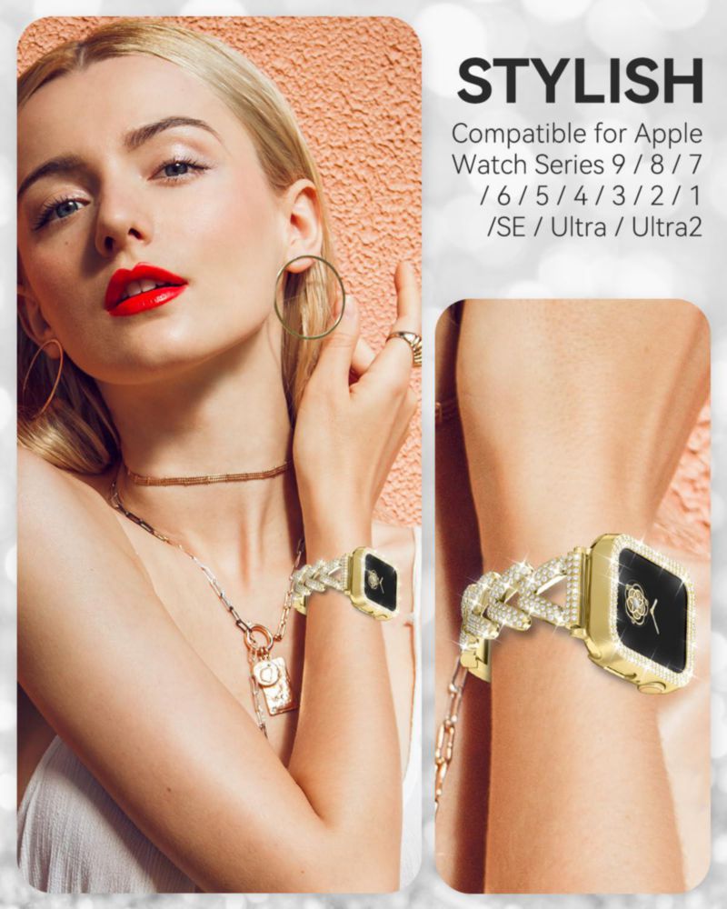 Correa para Apple Watch LUOHIA 38‑49 mm joyería dorada con cristales