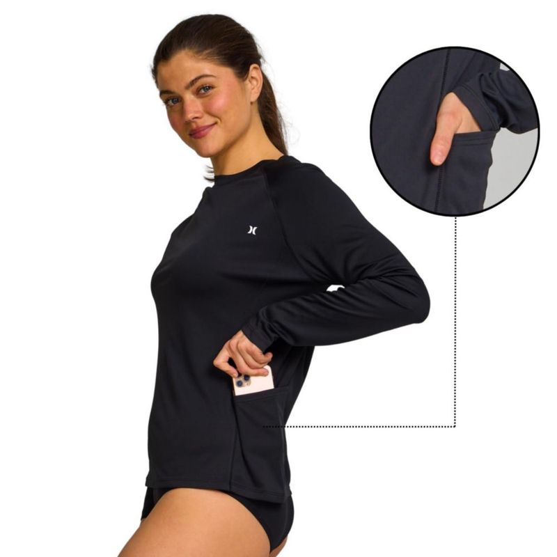 Camiseta de Protección Solar Hurley Mujer SPF 50+ con Bolsillos - Negra