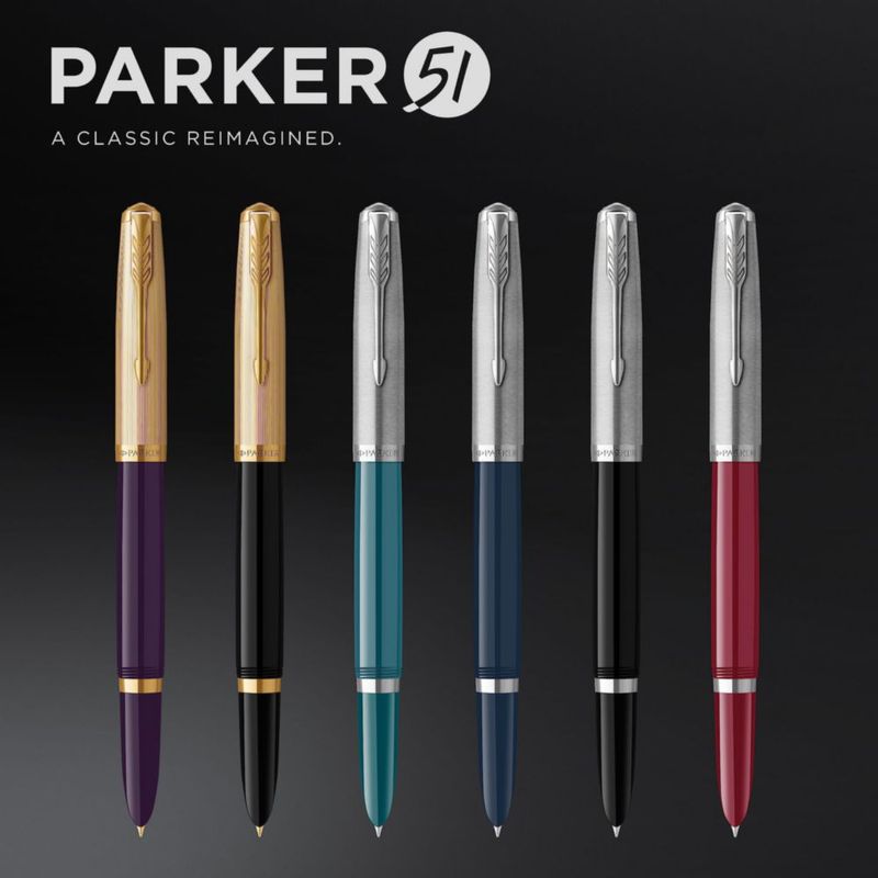 Pluma estilográfica Parker 51 negra de punta fina – Caja de regalo