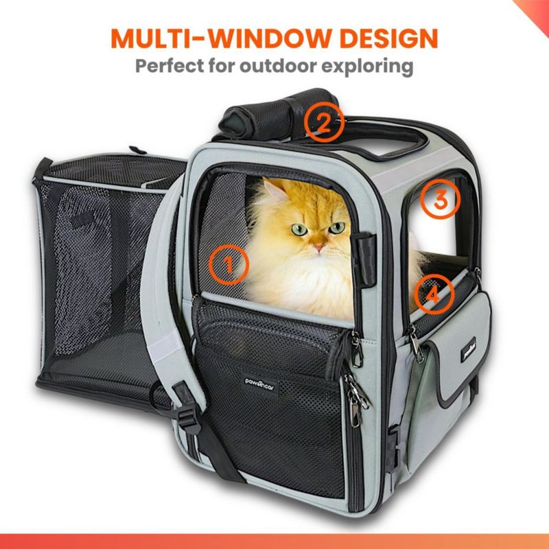 Mochila transportadora para gatos pawsincar certificada en pruebas de choque y expandible