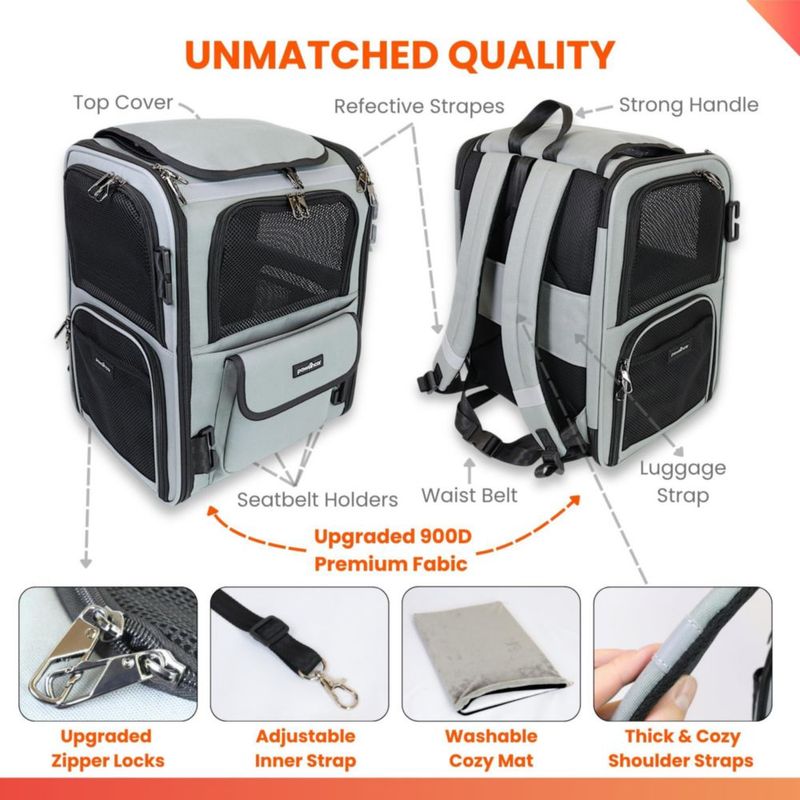 Mochila transportadora para gatos pawsincar certificada en pruebas de choque y expandible