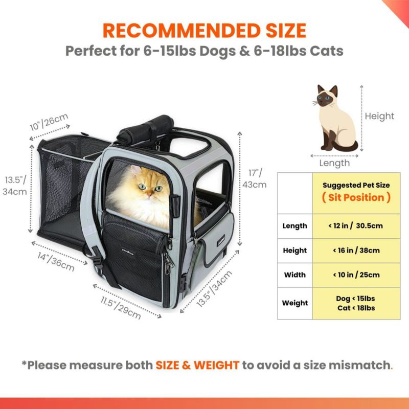 Mochila transportadora para gatos pawsincar certificada en pruebas de choque y expandible
