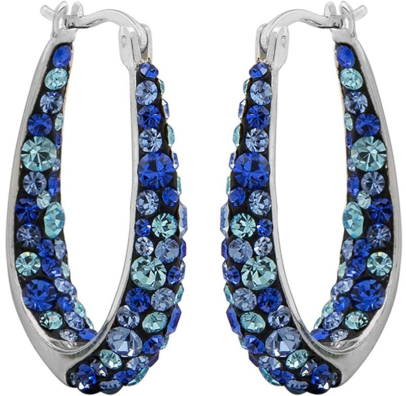 Pendiente aro Savlano con cristal azul chapado en oro blanco 14K