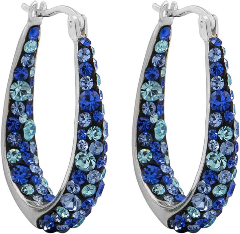 Pendiente aro Savlano con cristal azul chapado en oro blanco 14K