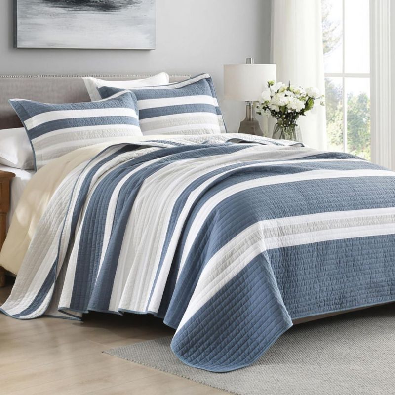 Juego de Edredón PERHOM King 244 × 269 cm Rayado de Algodón – 3 piezas