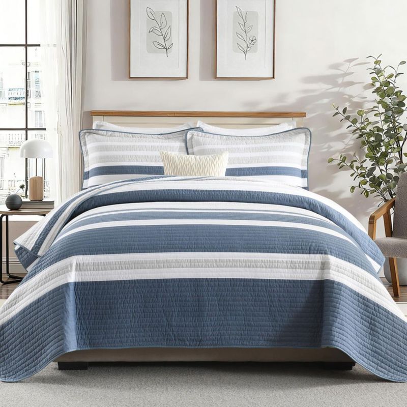 Juego de Edredón PERHOM King 244 × 269 cm Rayado de Algodón – 3 piezas