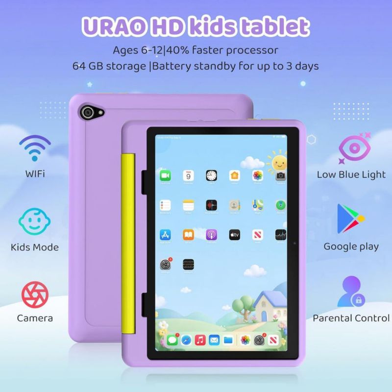 Tablet URAO de 10 pulgadas Android 16 24 GB de RAM y 64 GB de almacenamiento