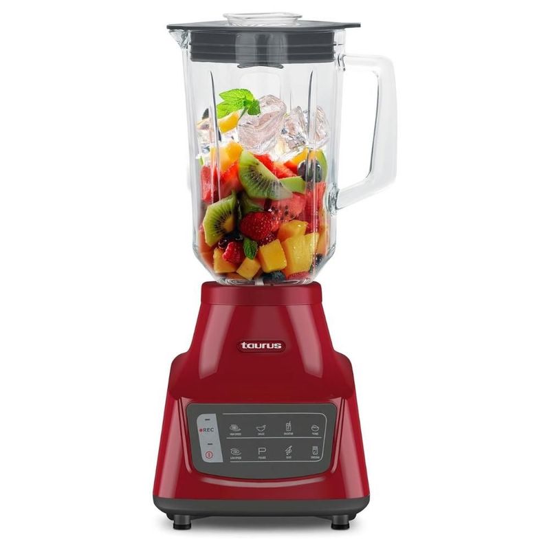 LICUADORA TAURUS MOD.GRANDEUR TOUCH REC ROJO 8 VELOCIDADES VASO VIDRIO 1.5 LITROS CAPACIDAD DE USO POTENCIA PICO 750 W CUCHILLAS ACERO INOXIDABLE