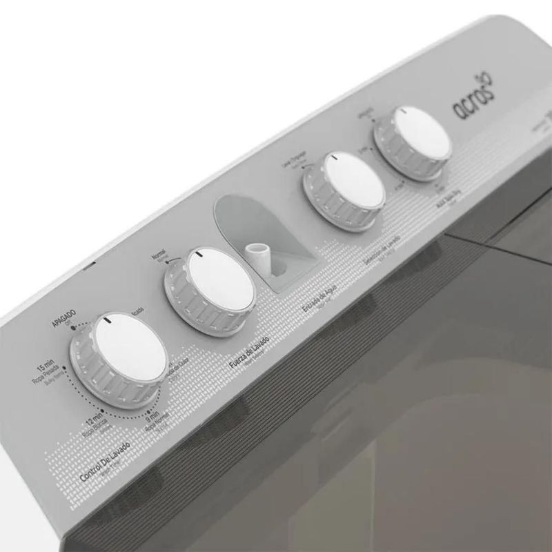 LAVADORA ACROS MOD. ALD-1645JEENM 2 TINAS 16KG BLNACA SEMIAUTOMÁTICA MAXSPIN DRY SISTEMA DE LAVADO IMPULSOR 5 PROGRAMAS RECOMENDADOS